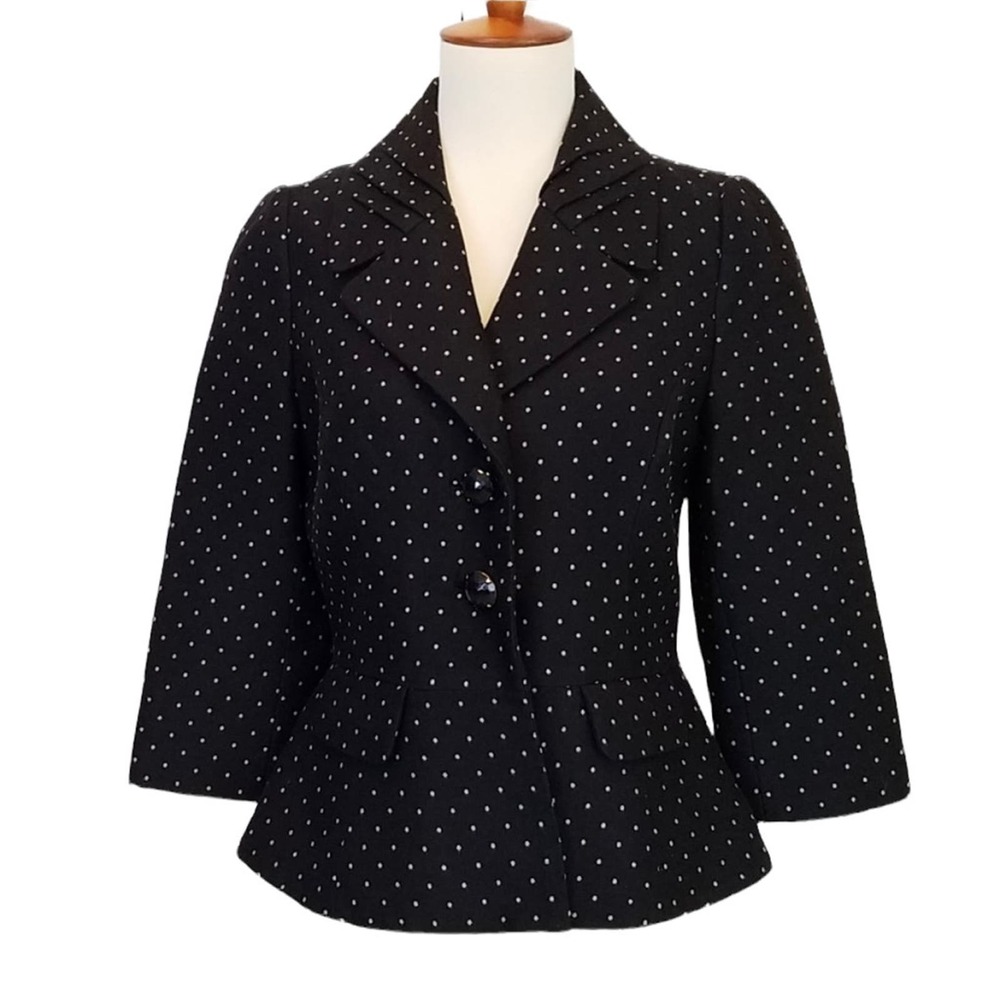 Kate Spade Womens Blazer Jacket Black White Polka Dot Buttons Tailored Collar 6